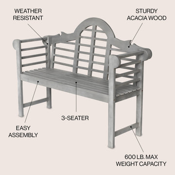 Lutyens Arched 600-Lbs Support Acacia Wood Outdoor Garden Patio Bench - JONATHAN Y